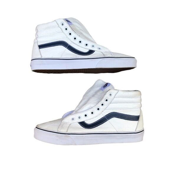 Premium Leather Vans White/Navy Size 9.5 - Picture 5 of 14